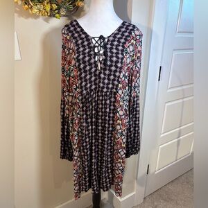 Uncle Frank Festival Boho Dress XL – Lace-Up Babydoll Crinkle w/ Pockets🧡